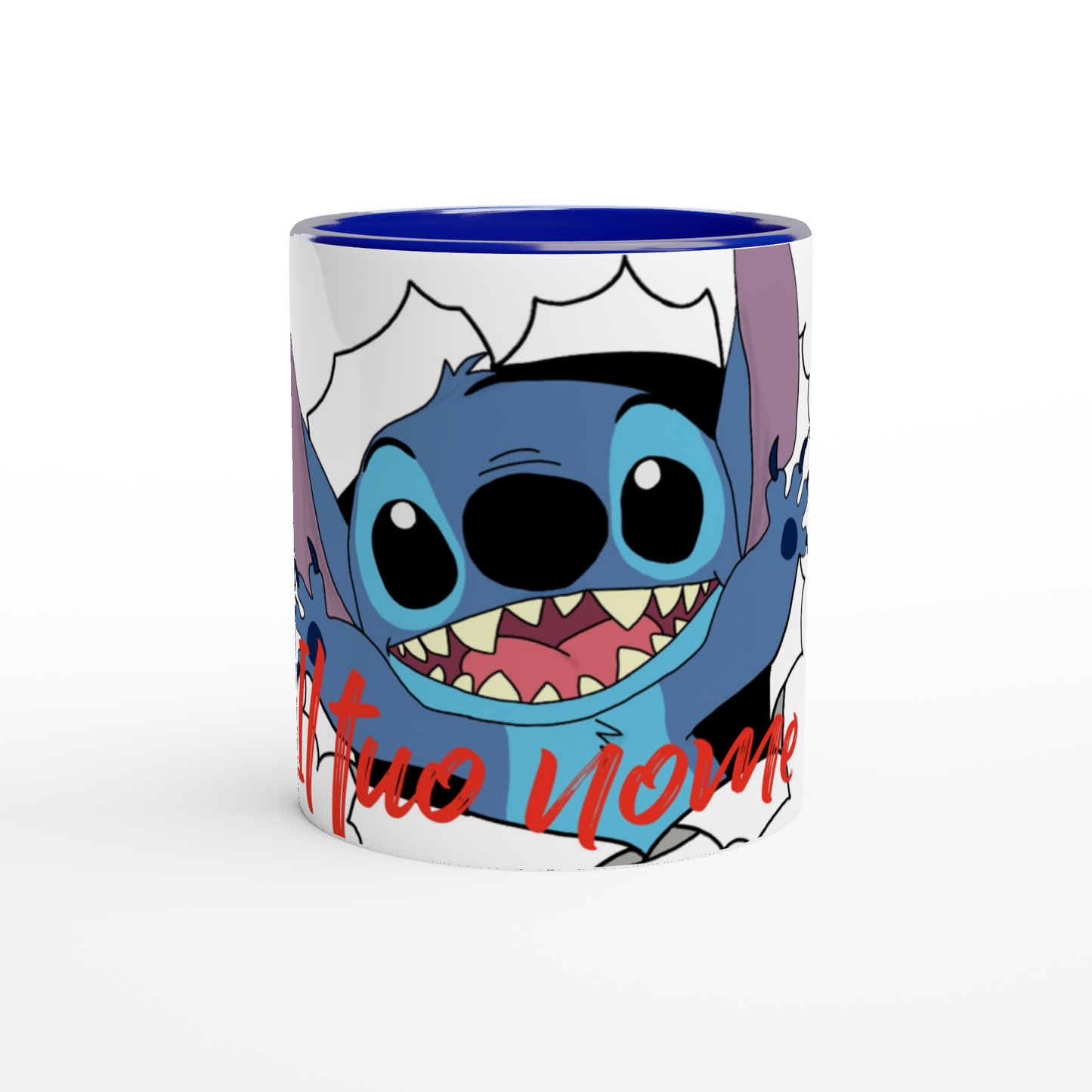 Tazza Stitch in ceramica con interno colorato da 325ml con il tuo nome