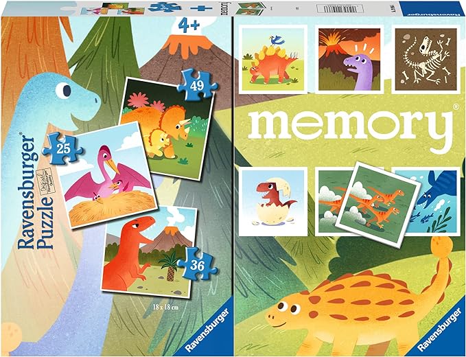 Ravensburger - Dinosauri, Memory® 48 Carte + 3 Puzzle Bambino