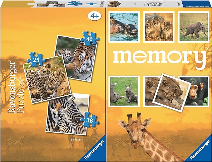 Ravensburger - Savana, Memory® 48 Carte + 3 Puzzle Bambino