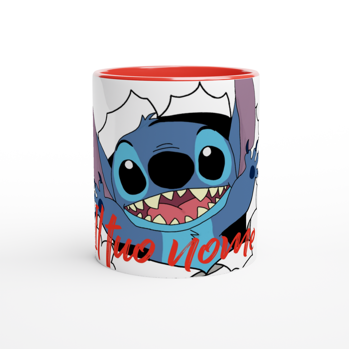 Tazza Stitch in ceramica con interno colorato da 325ml con il tuo nome