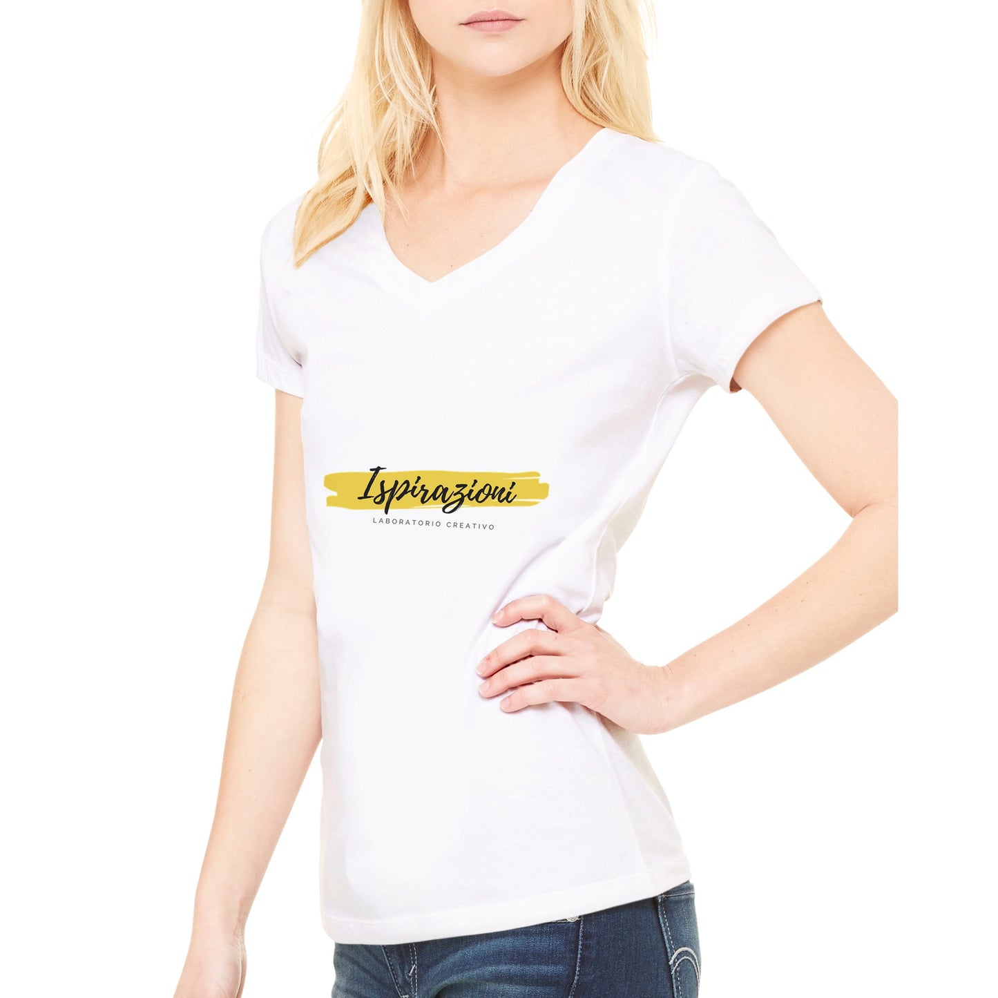 T-shirt premium da donna con scollo a V personalizzabile