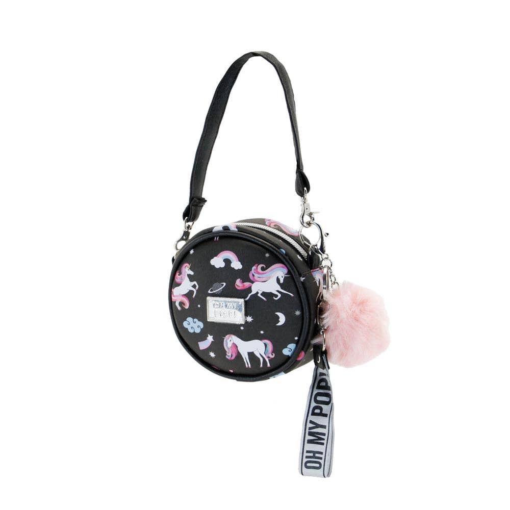 Oh My Pop! Unicorn-Borsa a Tracolla Rotonda Piccola, Nero