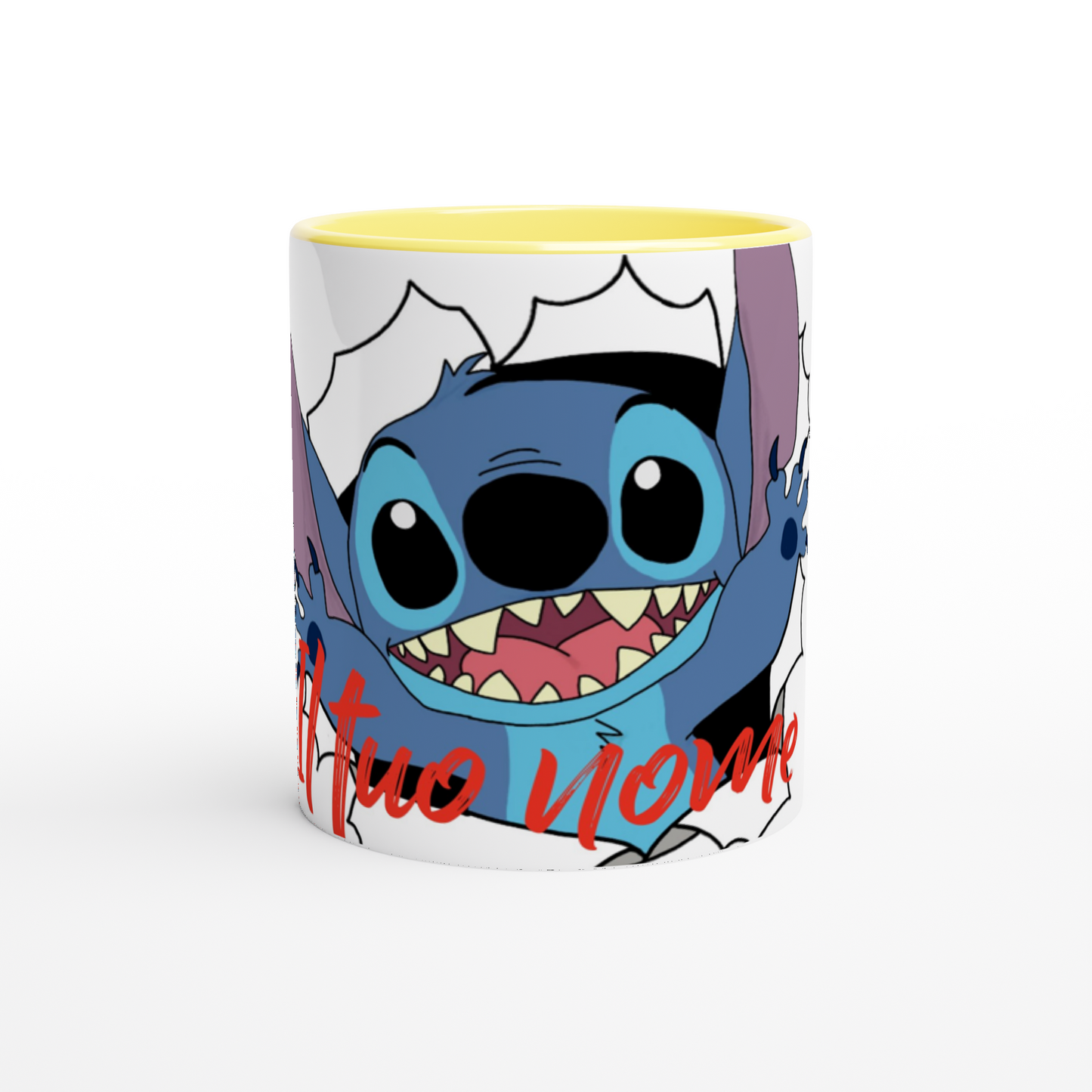 Tazza Stitch in ceramica con interno colorato da 325ml con il tuo nome