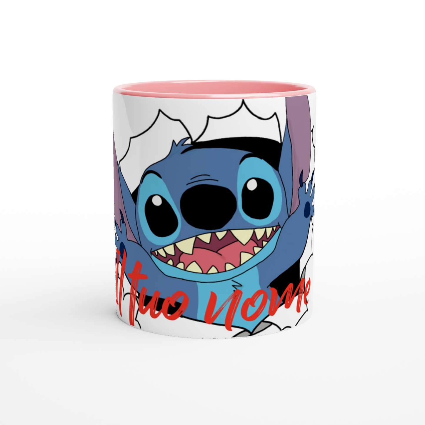 Tazza Stitch in ceramica con interno colorato da 325ml con il tuo nome
