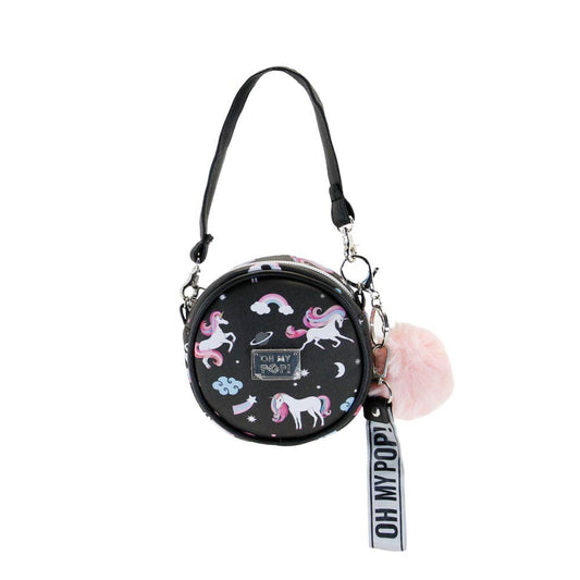 Oh My Pop! Unicorn-Borsa a Tracolla Rotonda Piccola, Nero