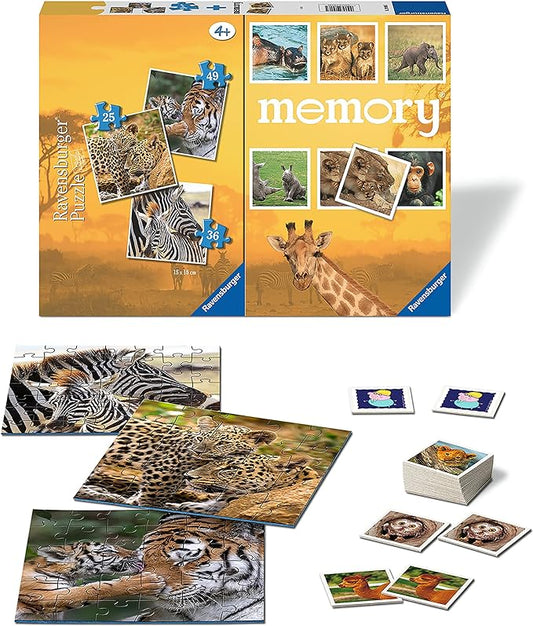 Ravensburger - Savana, Memory® 48 Carte + 3 Puzzle Bambino