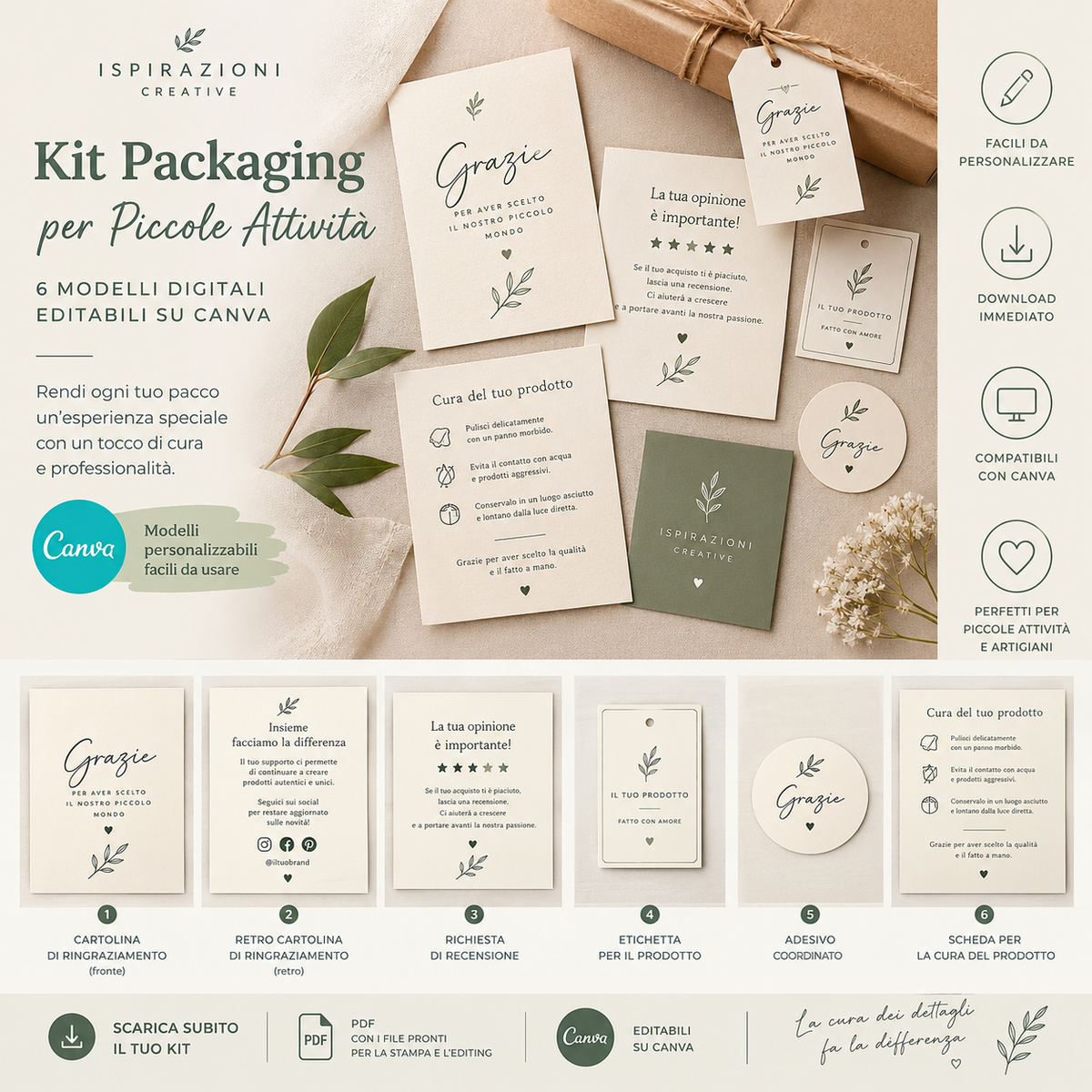 Kit Packaging per Piccole Attività – 6 Modelli Digitali Canva