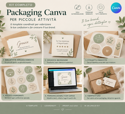 Kit Packaging per Piccole Attività – 6 Modelli Digitali Canva