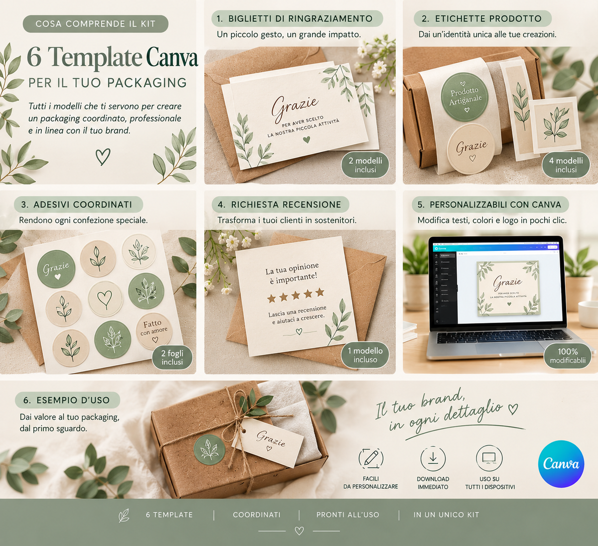 Kit Packaging per Piccole Attività – 6 Modelli Digitali Canva