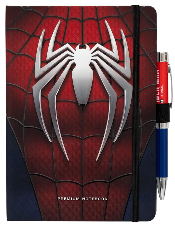 Taccuino A5 Spiderman e Penna - Quaderno Appunti Bullet Journal Puntinato con Penna Proiettore a Pile, Copertina Rigida
