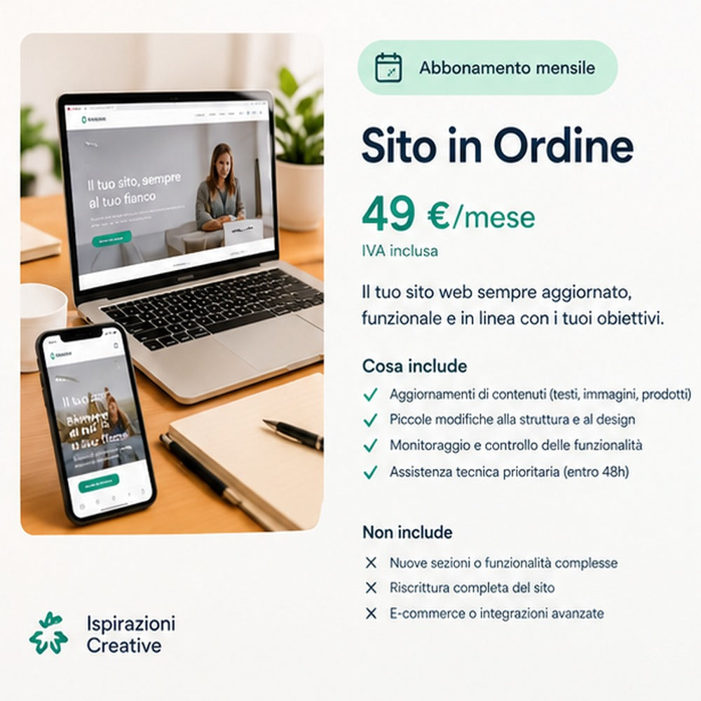 Dettagli del servizio Sito in Ordine: cosa include e cosa non include