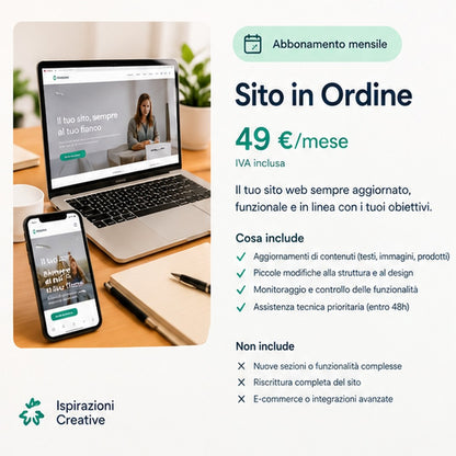 Dettagli del servizio Sito in Ordine: cosa include e cosa non include