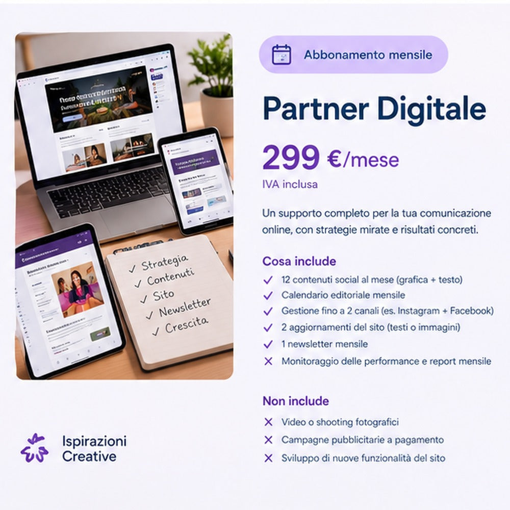 Dettagli del servizio Partner Digitale: piano mensile e attività incluse