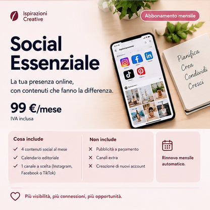 Social Essenziale: contenuti social mensili e calendario editoriale