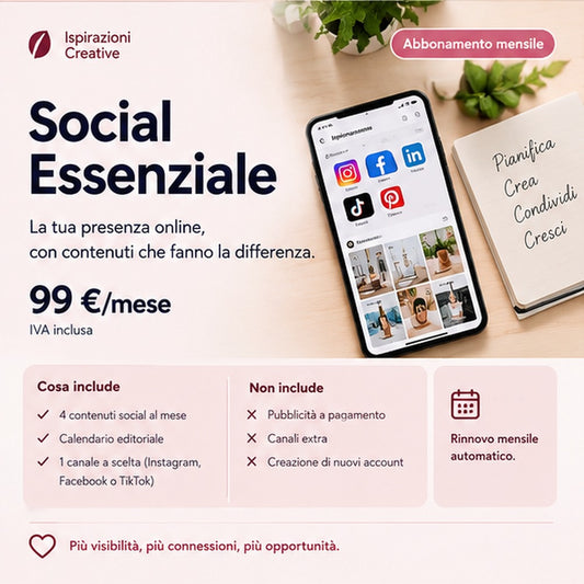 Social Essenziale: contenuti social mensili e calendario editoriale