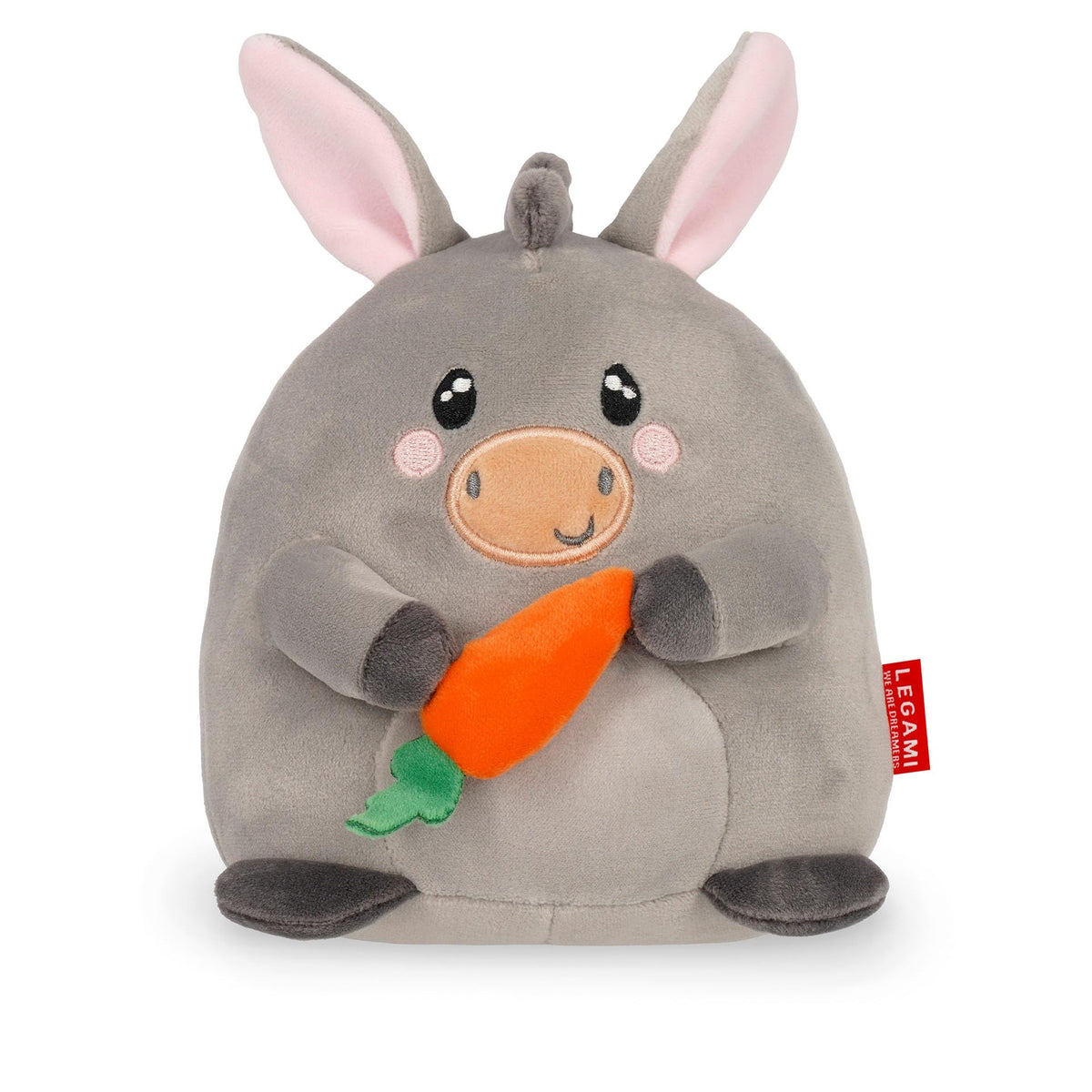 Legami Super Soft Mini - Donkey, peluche asinello grigio con carota